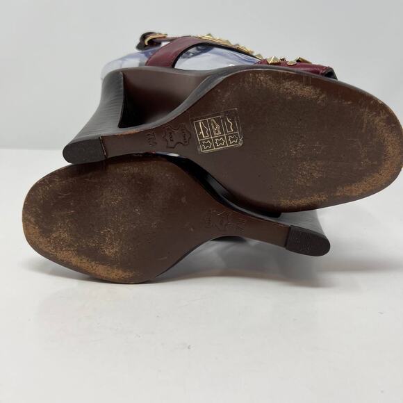 Tory Burch Women's Size 7 Kingsbridge Studded Open Toe Wedge Maroon Sandals - Picture 6 of 15